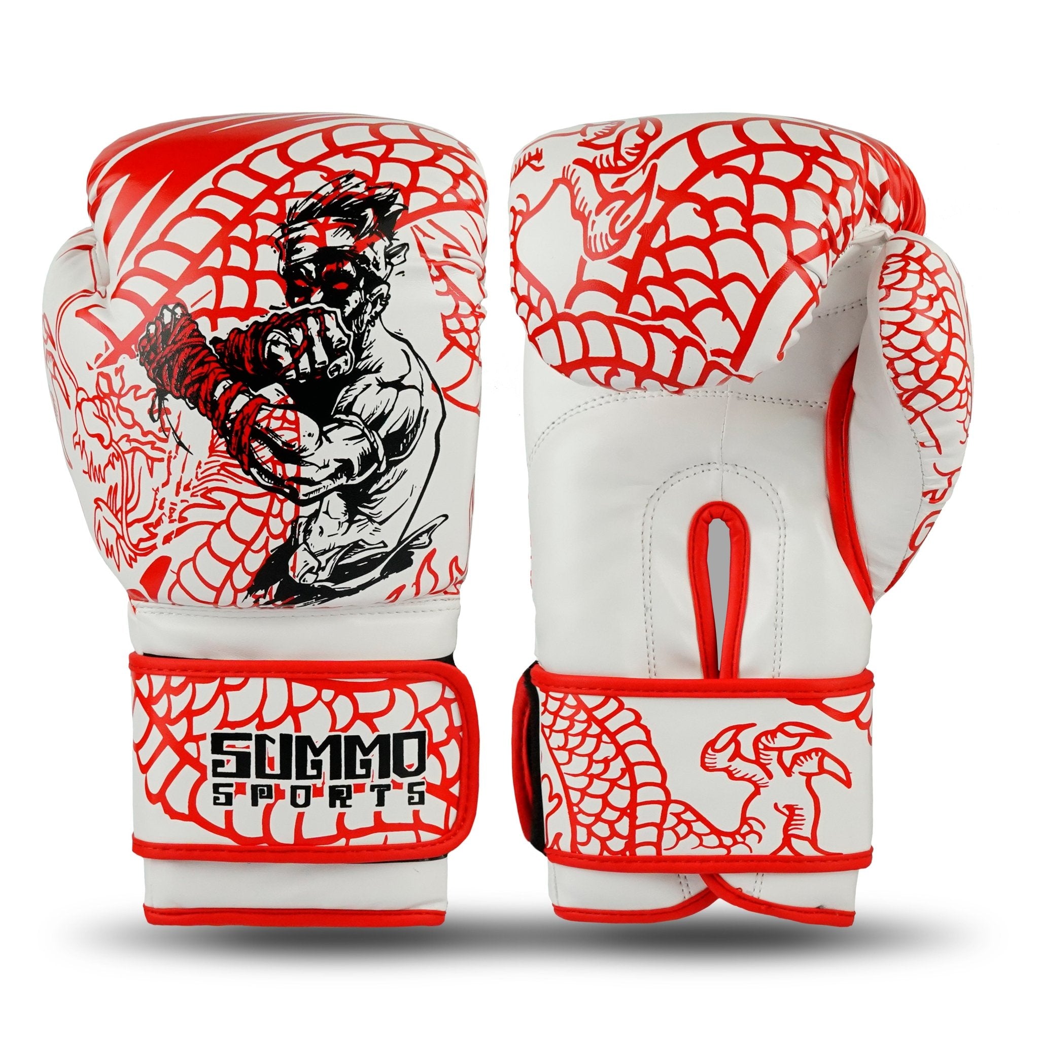 Dragon Fist PU Leather White Boxing Gloves 12 oz