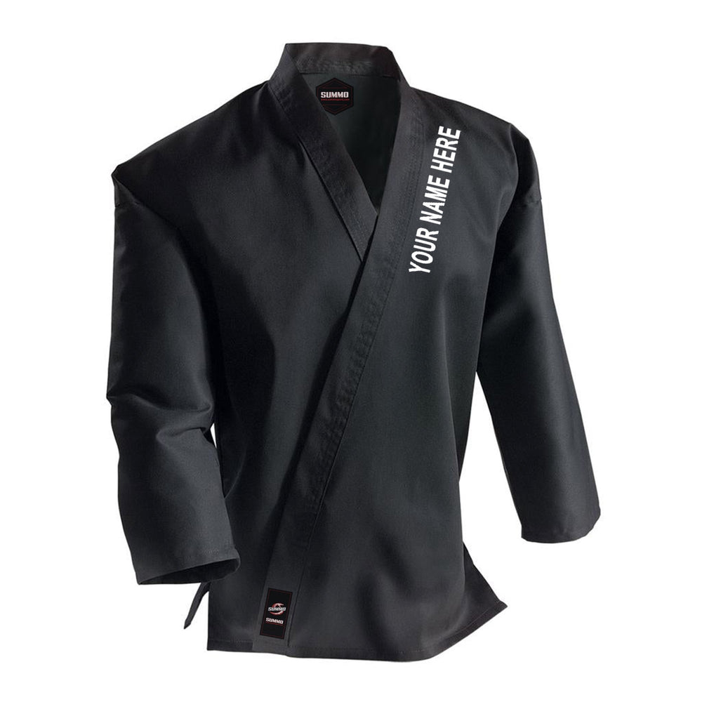 10 oz. Custom Black Medium Weight Karate GI - Summo Sports