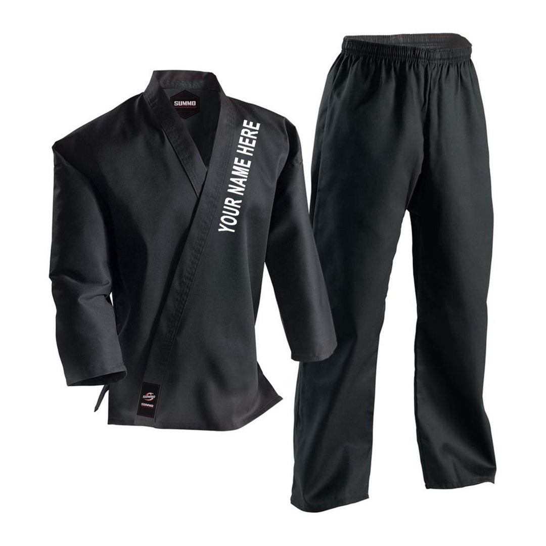 10 oz. Custom Black Medium Weight Karate GI - Summo Sports