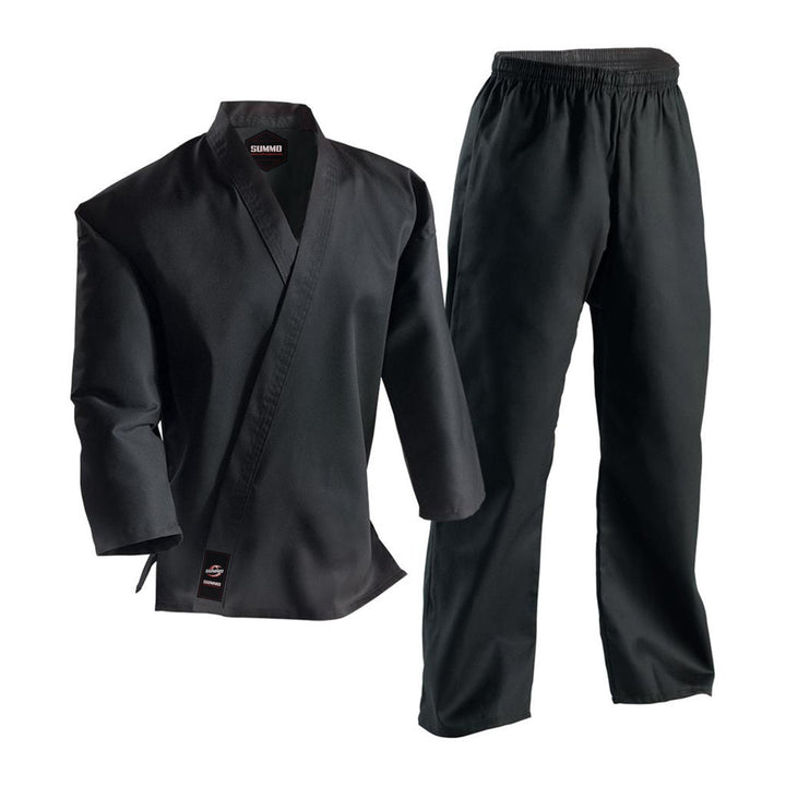 10 oz. Plain Black Medium Weight Karate GI - Summo Sports