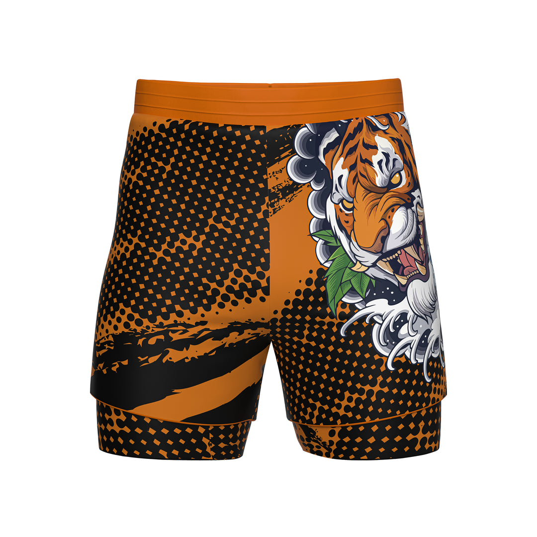 fierce tiger design 2 in one gym shorts