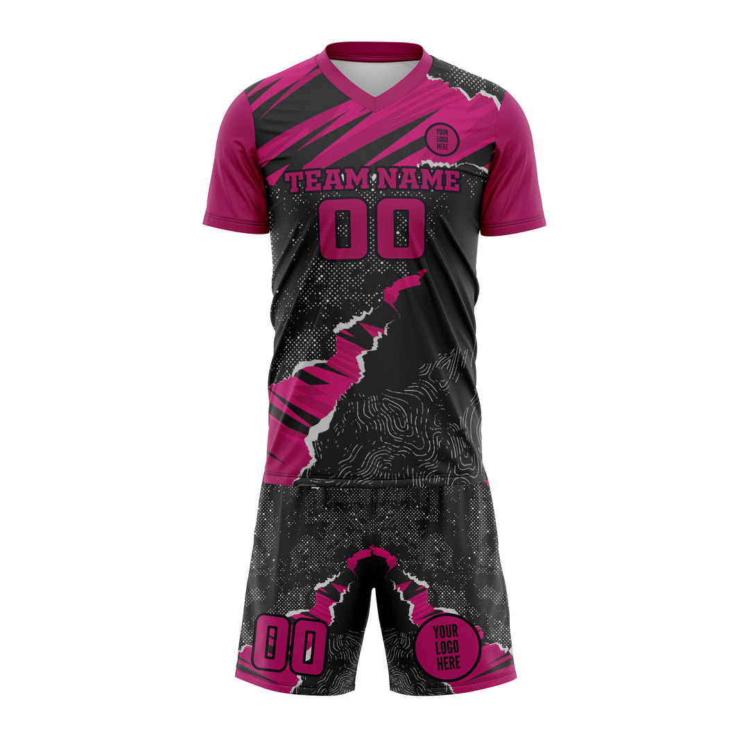 pink and black custom soccer uniform
