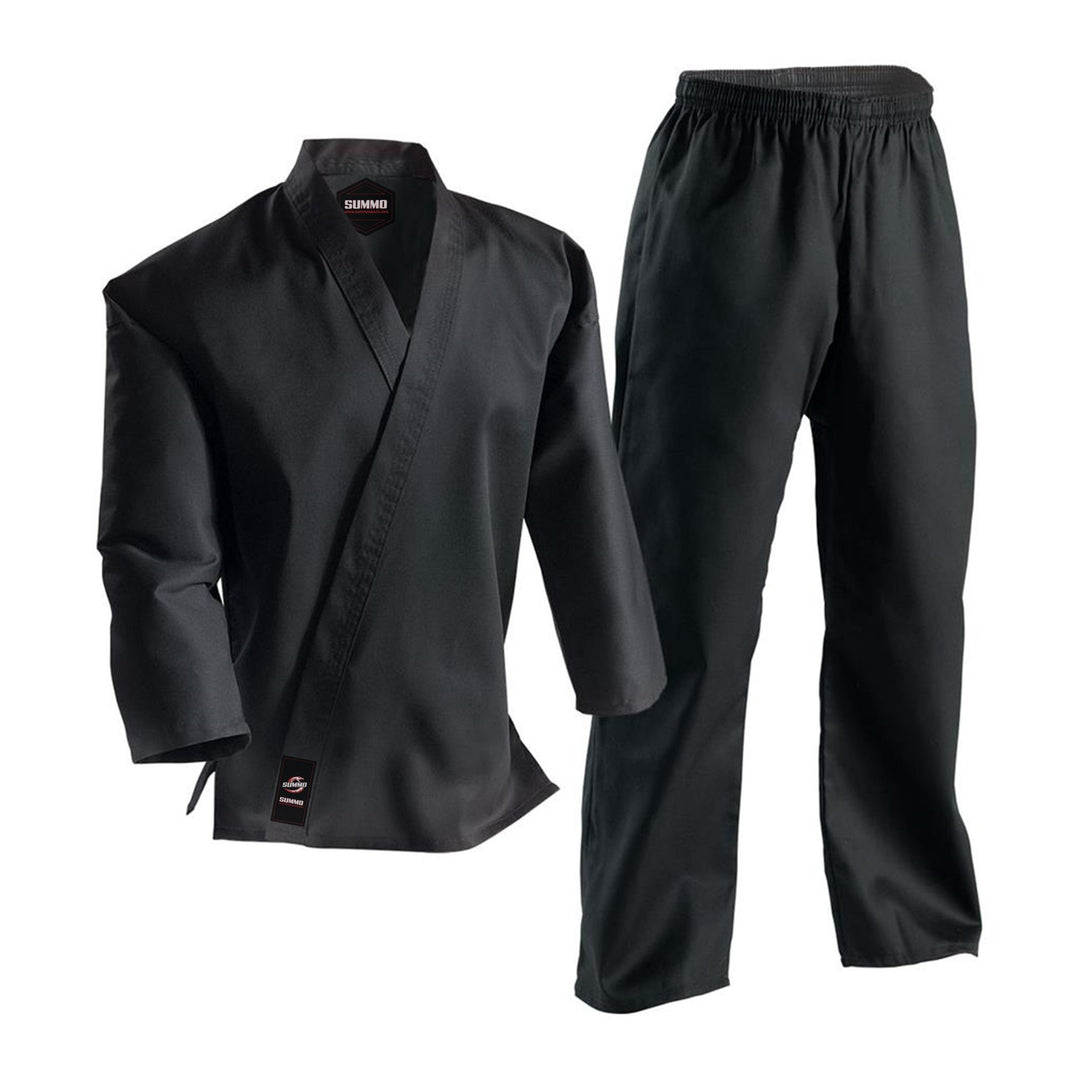 8 oz. Plain Black Light Weight Karate Uniform - Summo Sports