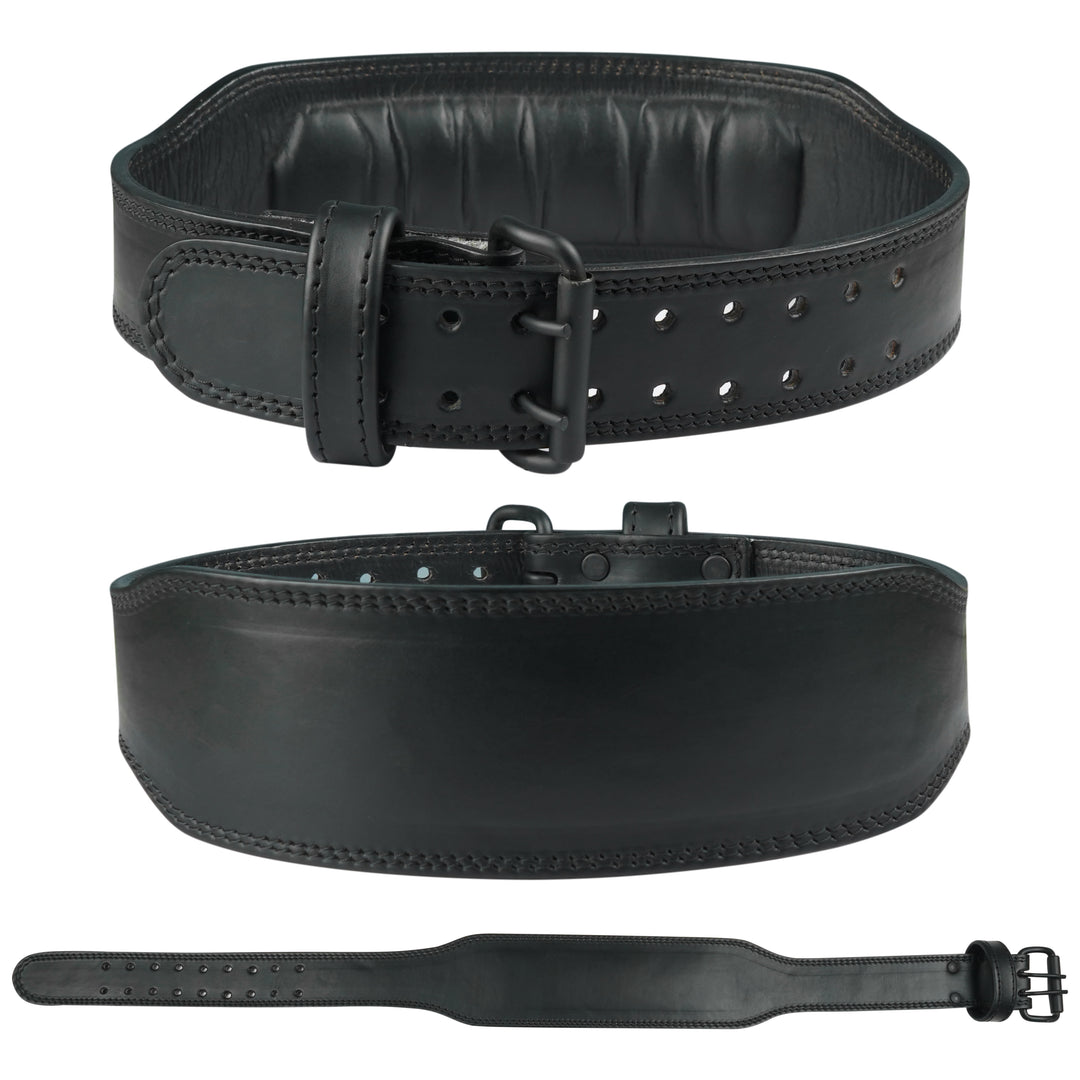 Plain Black Double Prong Leather Weightlifting Belt