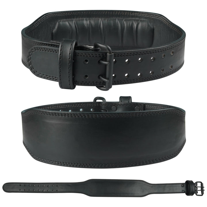 Plain Black Double Prong Leather Weightlifting Belt
