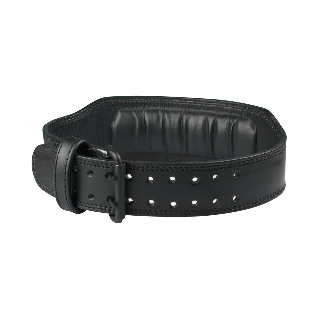 Plain Black Double Prong Leather Weightlifting Belt