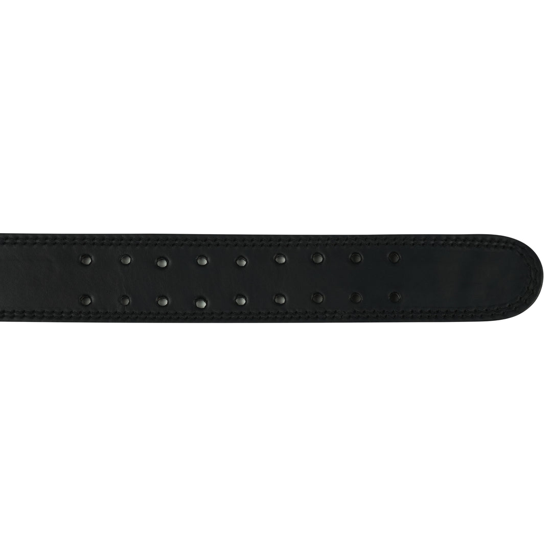 Plain Black Double Prong Leather Weightlifting Belt