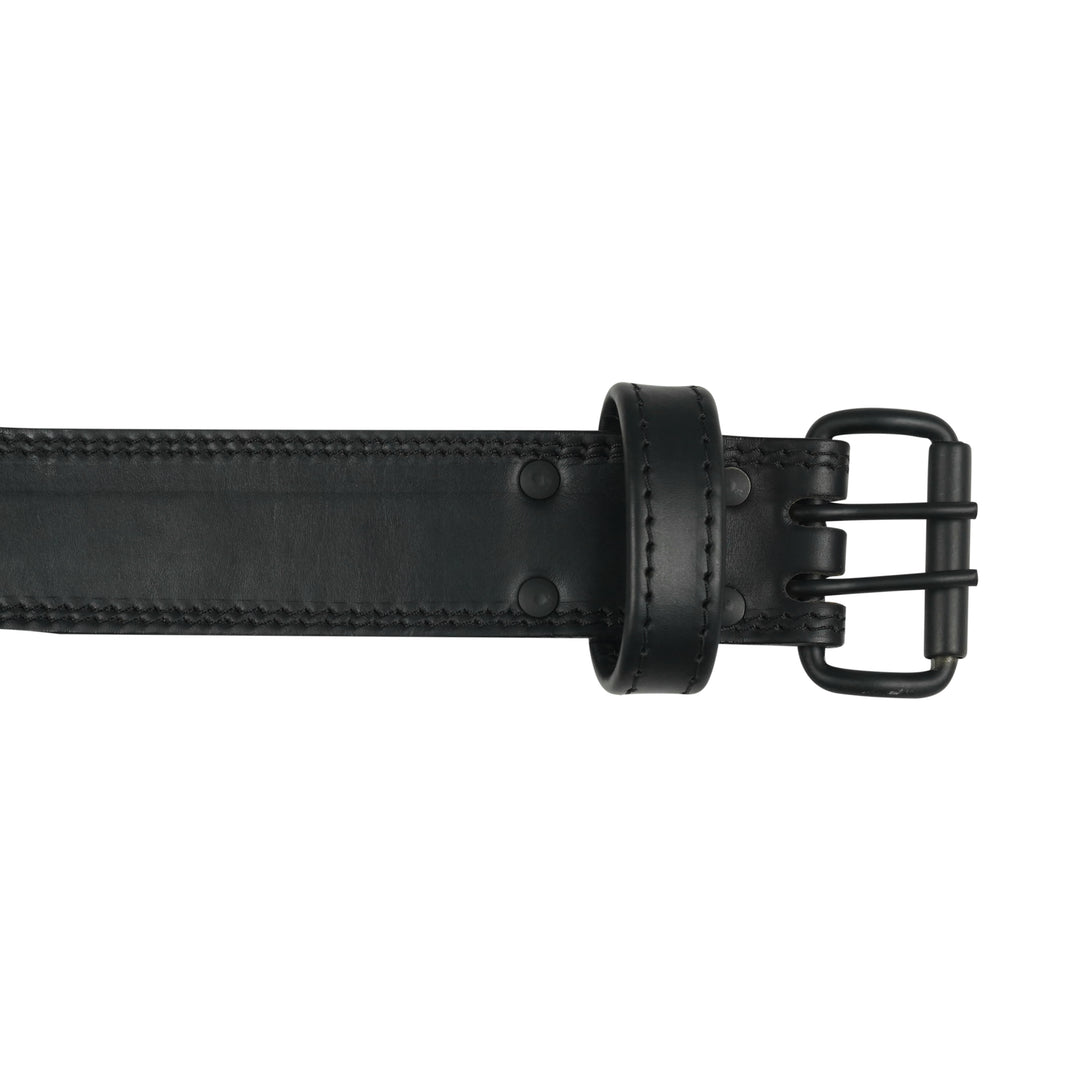 Plain Black Double Prong Leather Weightlifting Belt