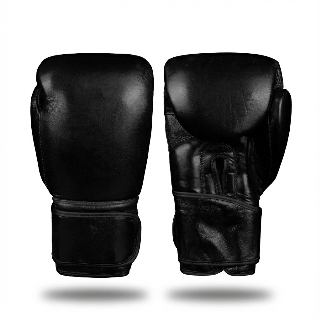Basic Black Genuine Leather Boxing Gloves - Summo Sports