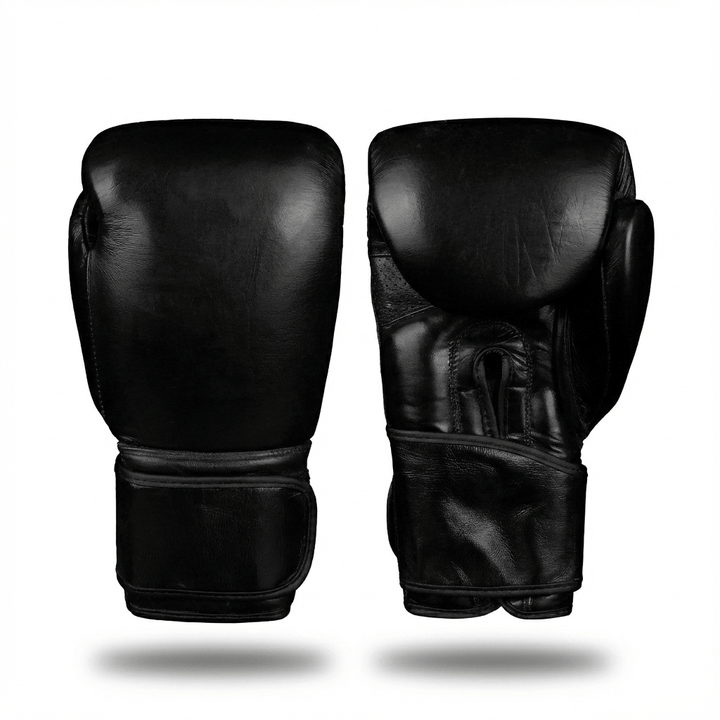 Basic Black Genuine Leather Boxing Gloves - Summo Sports