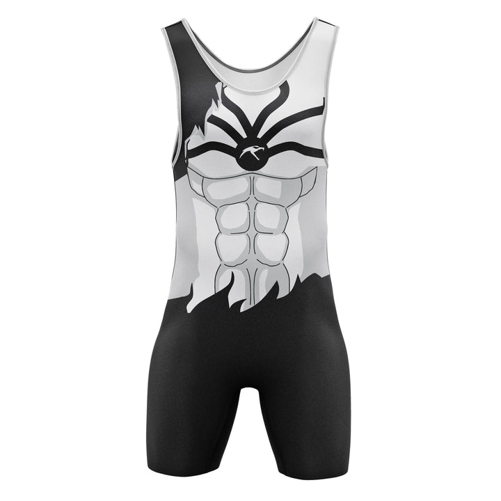 black and white 8 pack muscle design wrestling singlet 