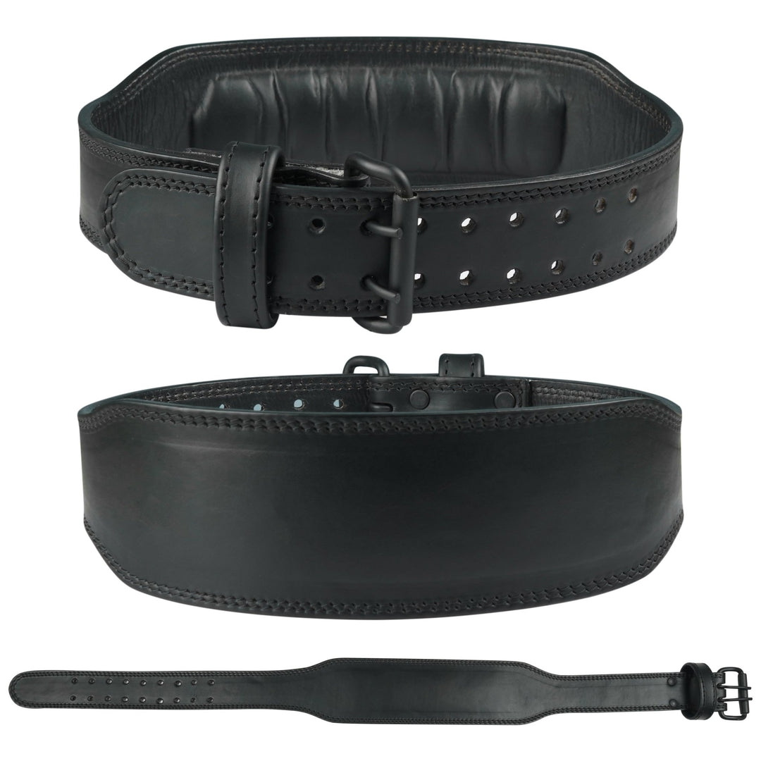 Plain Black Double Prong Leather Weightlifting Belt - Summo Sports
