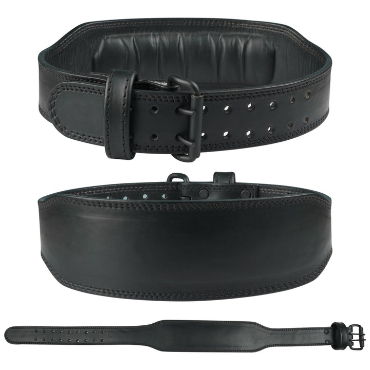 Plain Black Double Prong Leather Weightlifting Belt - Summo Sports