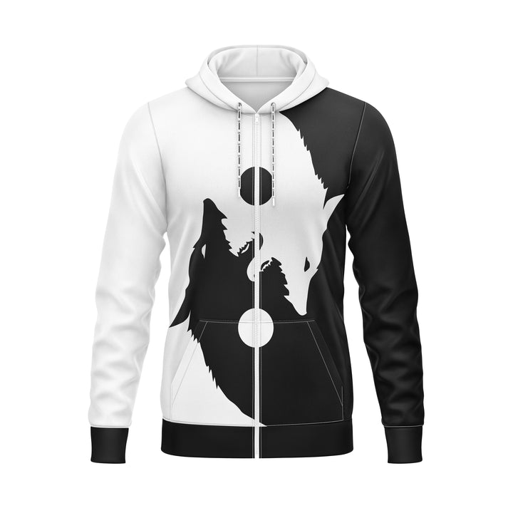Lunar Duality Full-Print Zipper Hoodie For Men/Women