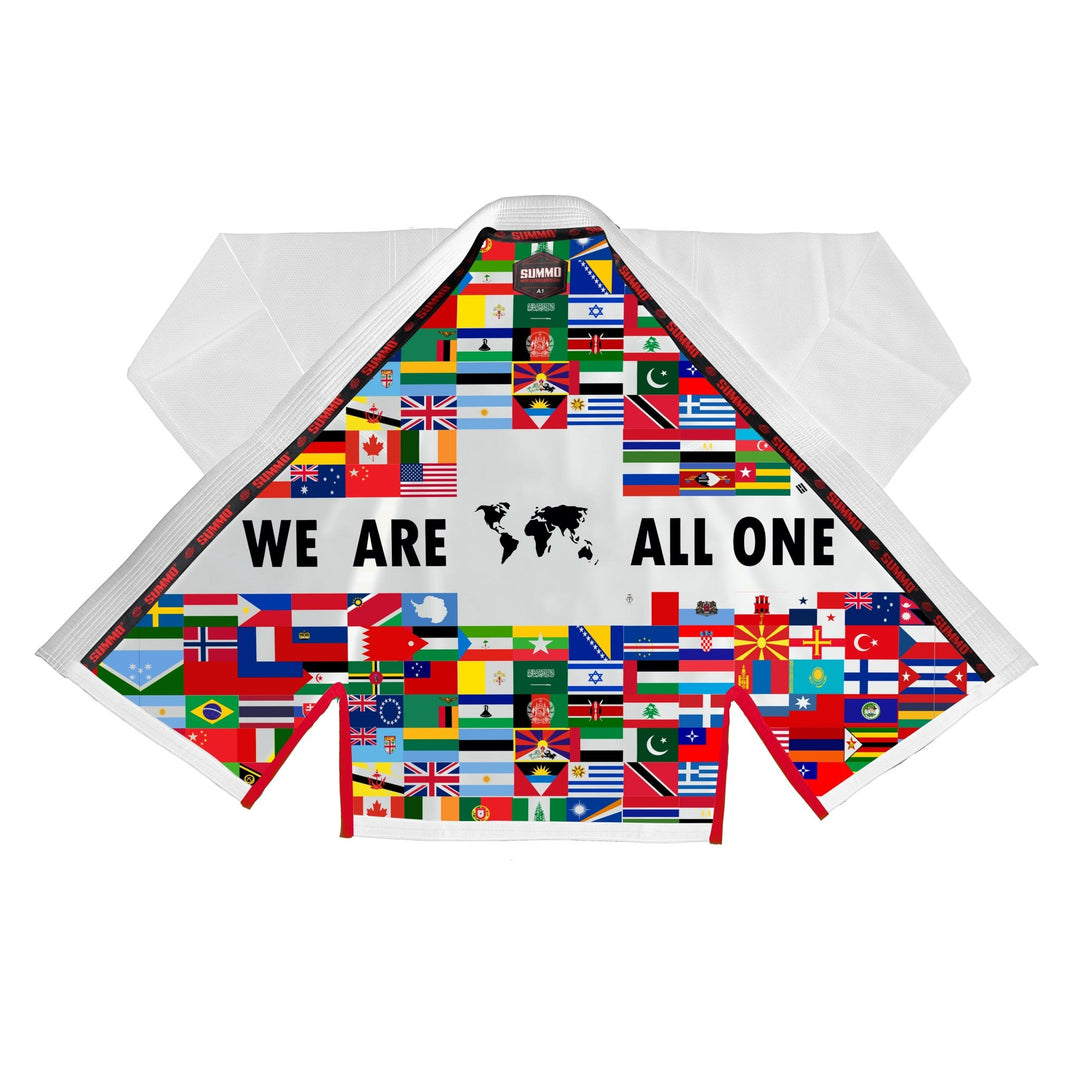 We Are All One White Sublimation Brazilian Jiu Jitsu GI (BJJ GI) - Summo Sports