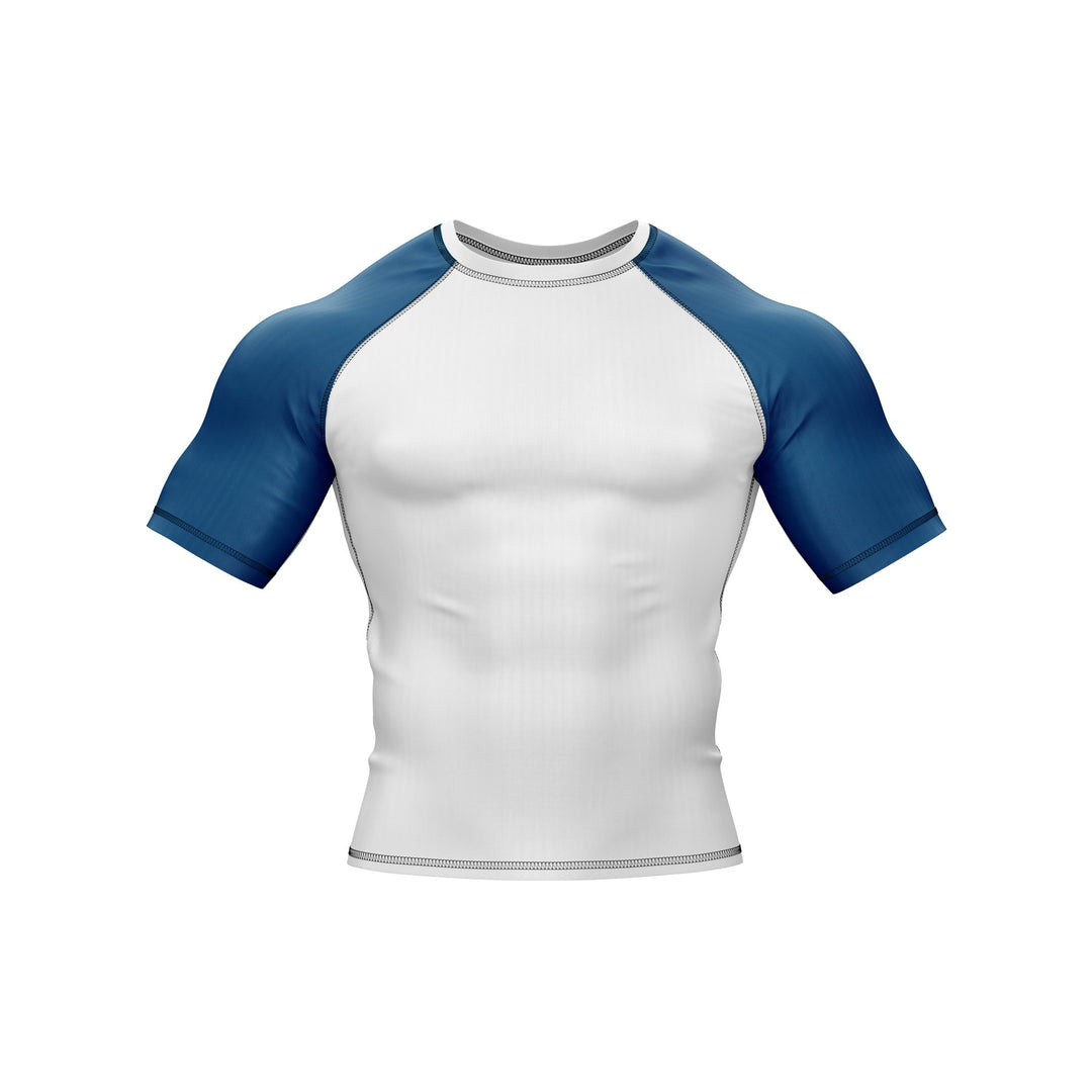 White with Blue Sleeves Ranked Rashguard - Summo Sports