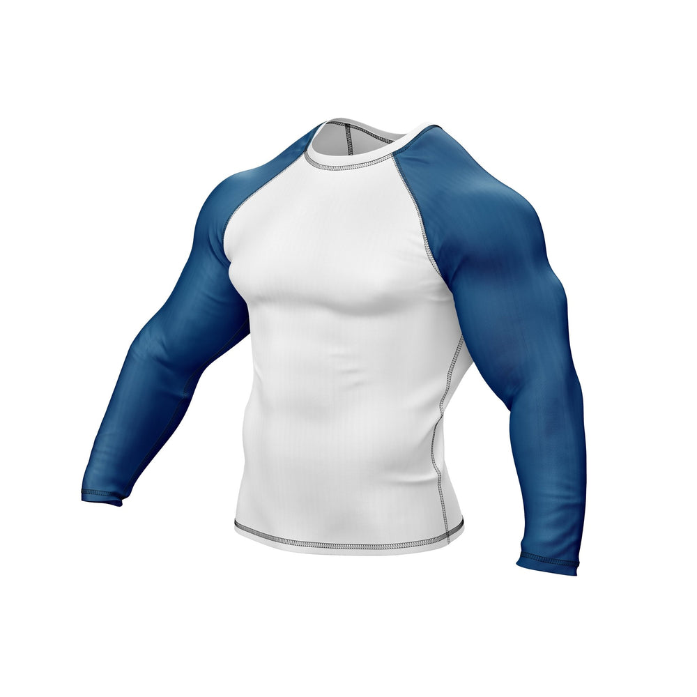 White with Blue Sleeves Ranked Rashguard - Summo Sports