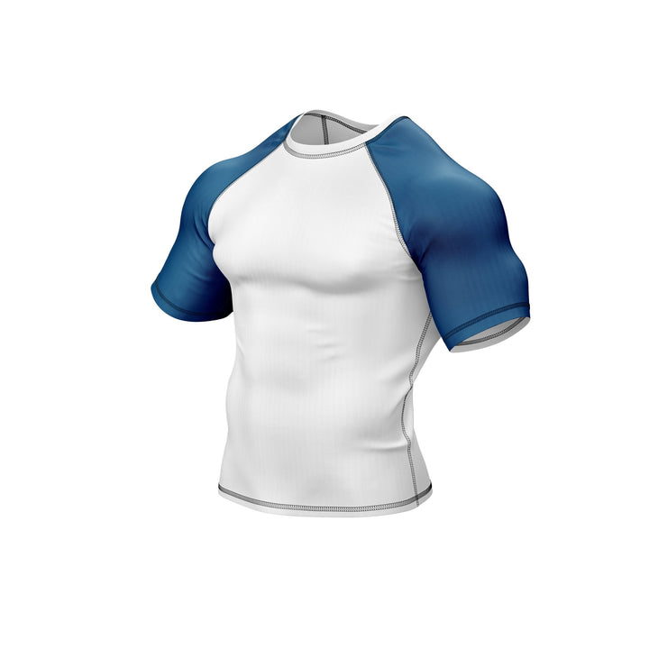 White with Blue Sleeves Ranked Rashguard - Summo Sports