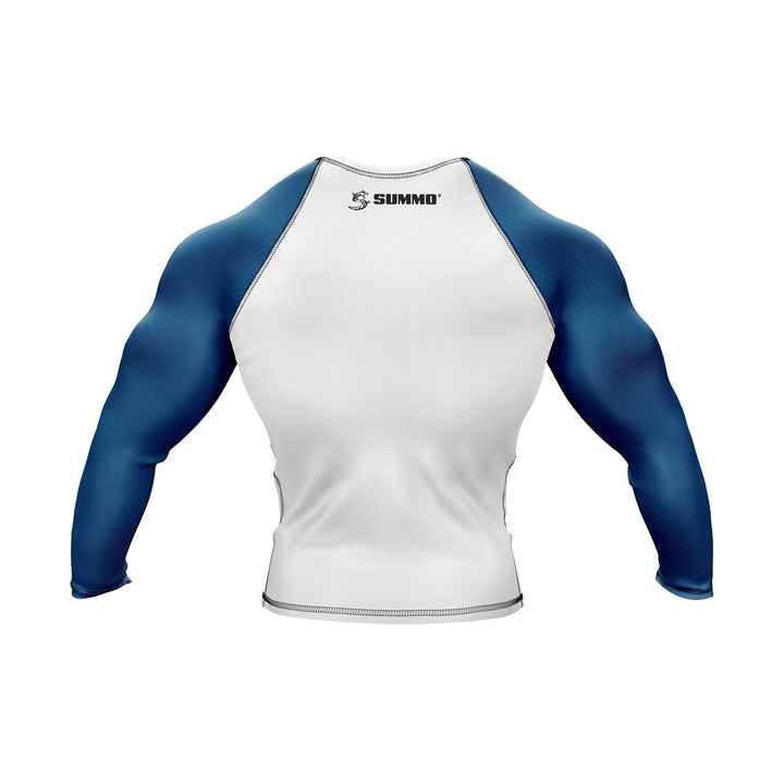 White with Blue Sleeves Ranked Rashguard - Summo Sports