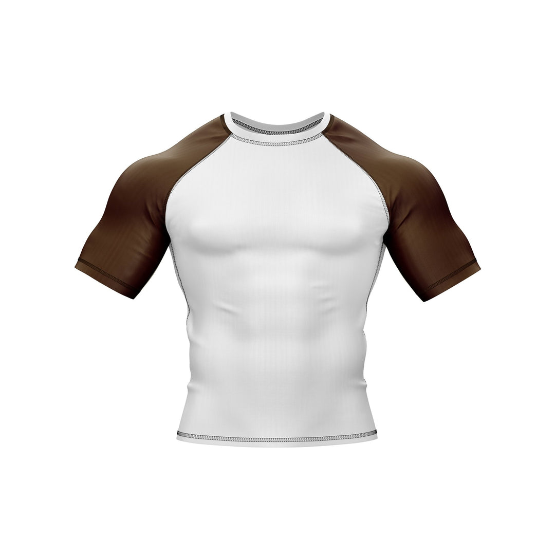 White with Brown Sleeves Ranked Rashguard - Summo Sports