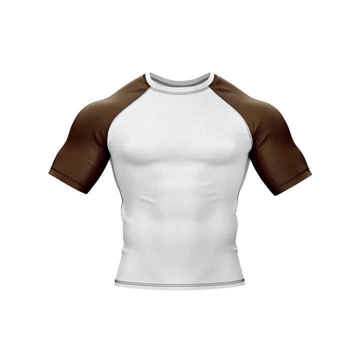 White with Brown Sleeves Ranked Rashguard - Summo Sports