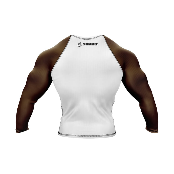 White with Brown Sleeves Ranked Rashguard - Summo Sports