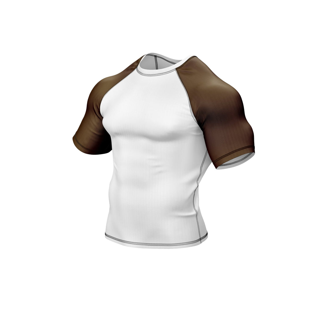 White with Brown Sleeves Ranked Rashguard - Summo Sports