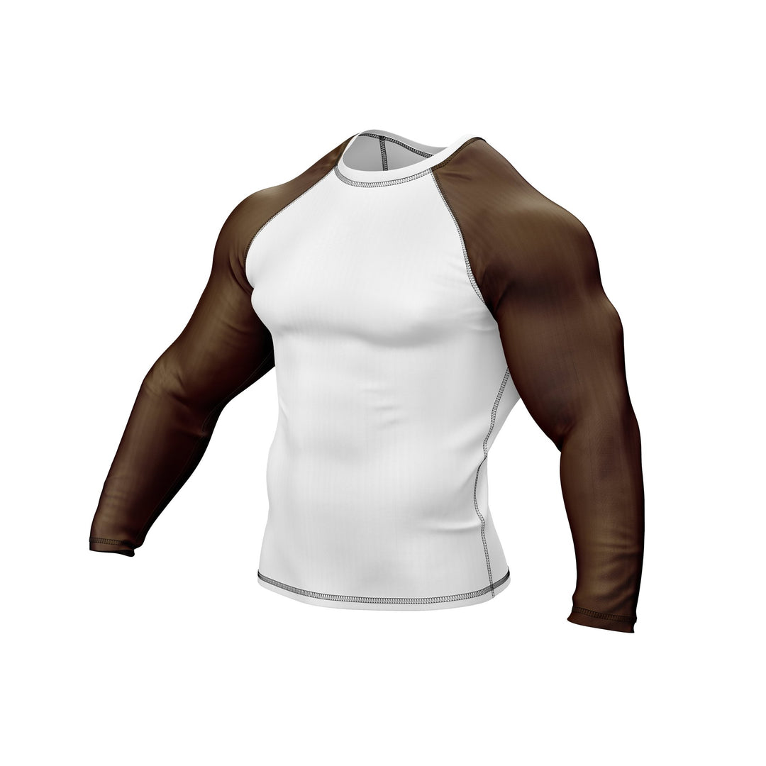 White with Brown Sleeves Ranked Rashguard - Summo Sports