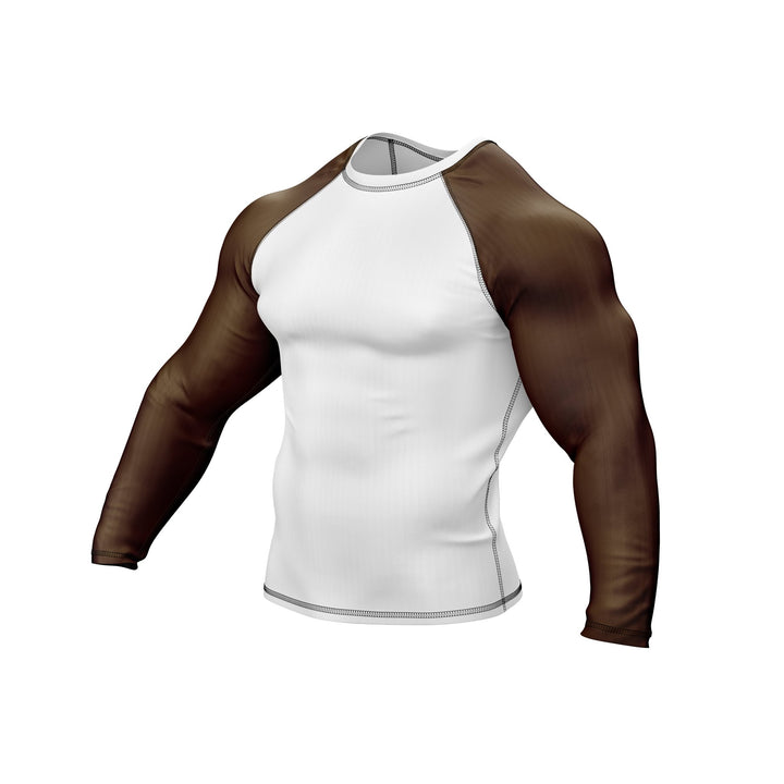 White with Brown Sleeves Ranked Rashguard - Summo Sports