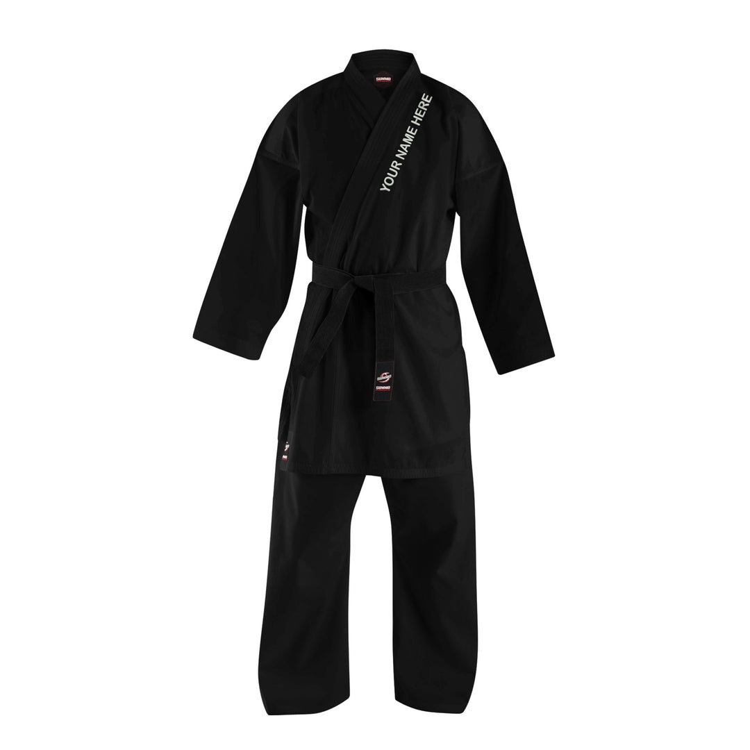 10 oz. Alpha Custom Black Medium Weight Karate Uniform - Summo Sports