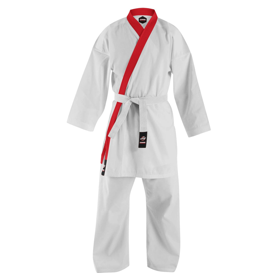 10 oz. Plain White With Red Lapel Medium Weight Karate Uniform - Summo Sports