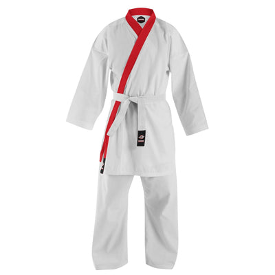 14 oz. Plain White With Red Lapel Heavy Weight Karate Uniform - Summo Sports