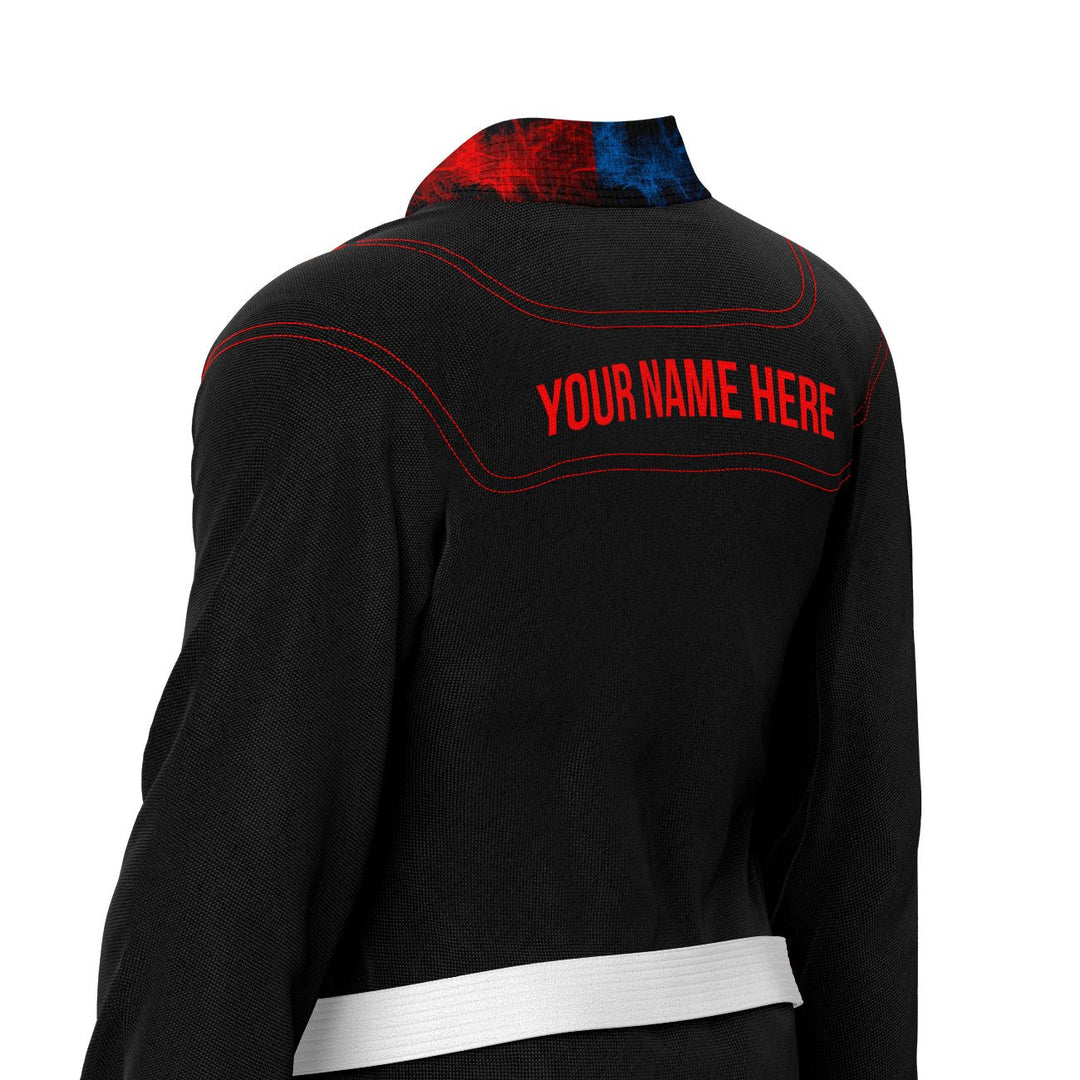 Exclusive Black with Red/Blue Flame Lapel Custom Rash Guard lining - Summo Sports