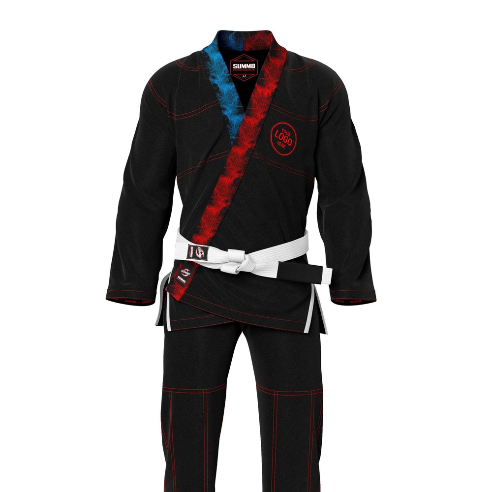 Exclusive Black with Red/Blue Flame Lapel Custom Rash Guard lining - Summo Sports