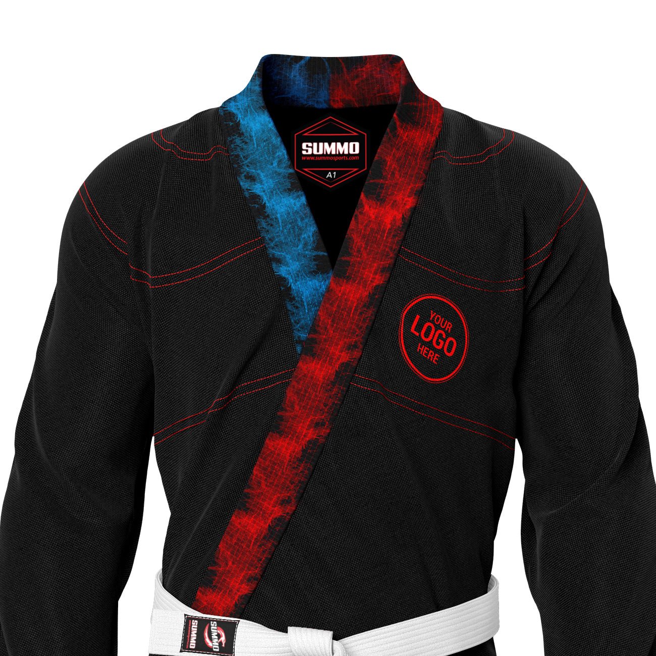 Exclusive Black with Red/Blue Flame Lapel Custom Rash Guard lining - Summo Sports