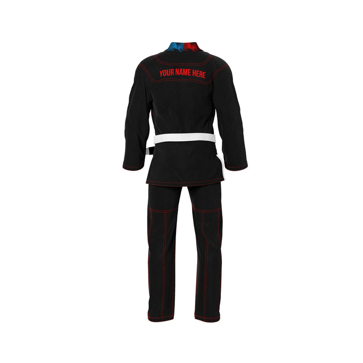 Exclusive Black with Red/Blue Flame Lapel Custom Rash Guard lining - Summo Sports