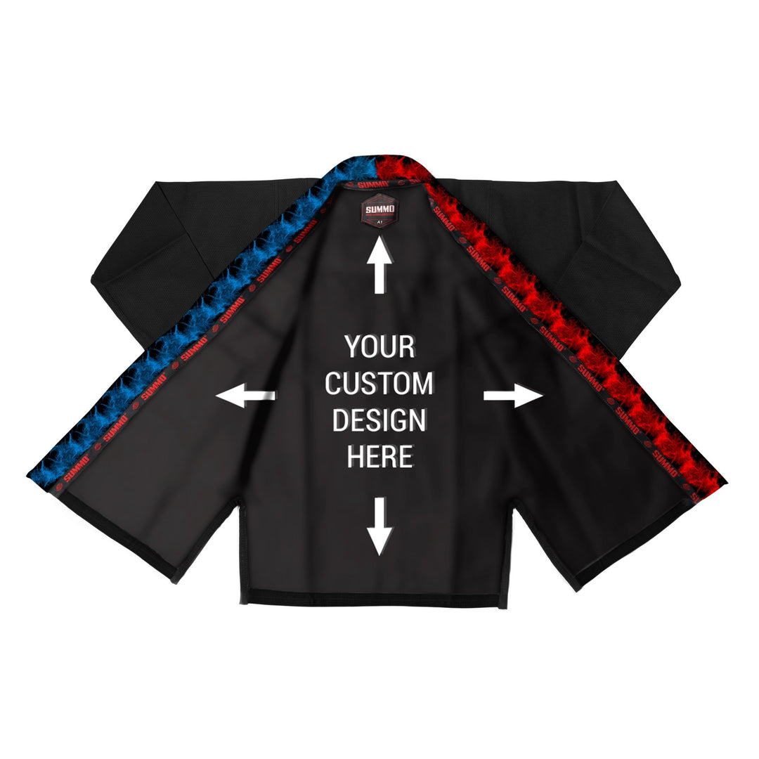 Exclusive Black with Red/Blue Flame Lapel Custom Rash Guard lining - Summo Sports