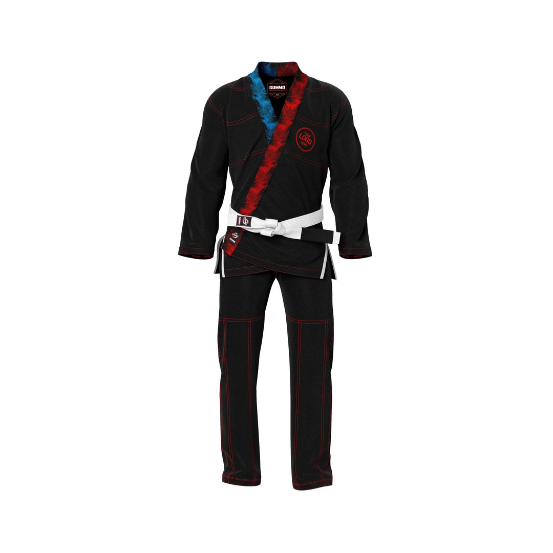 Exclusive Black with Red/Blue Flame Lapel Custom Rash Guard lining - Summo Sports