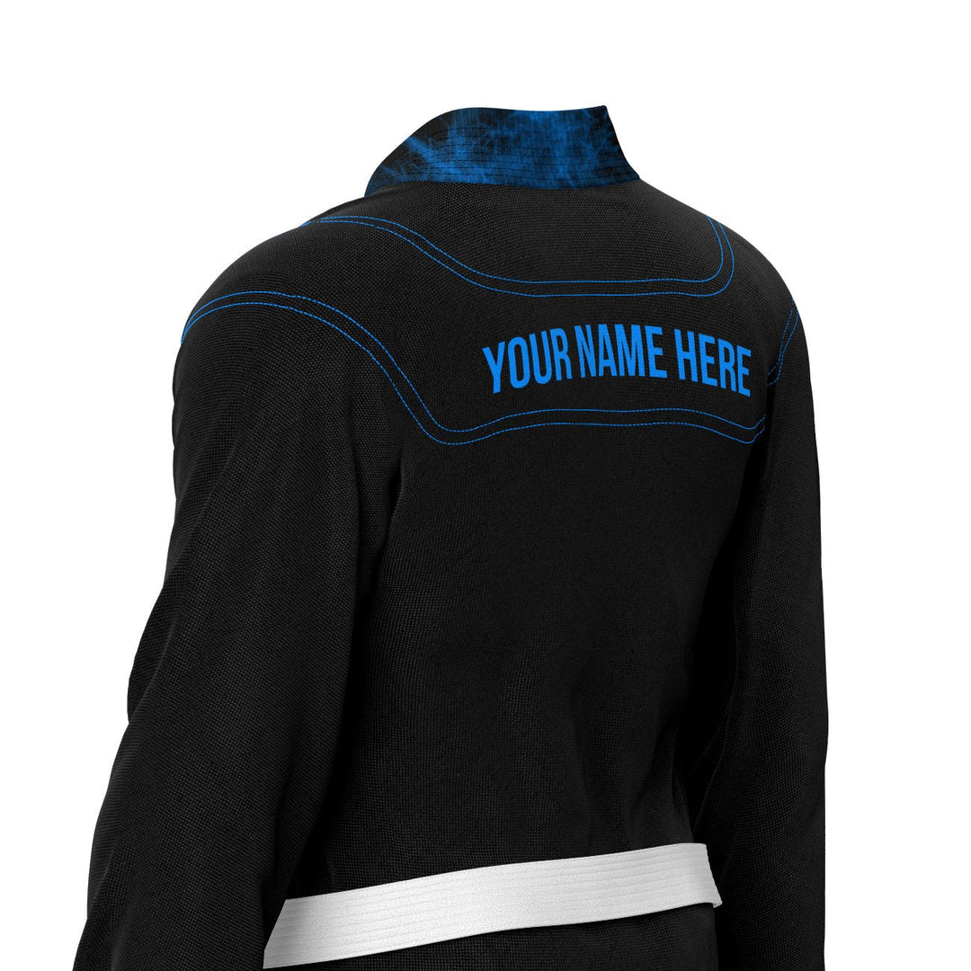 Exclusive Black/Blue Flame Lapel Custom Name/Logo Rash Guard lining - Summo Sports