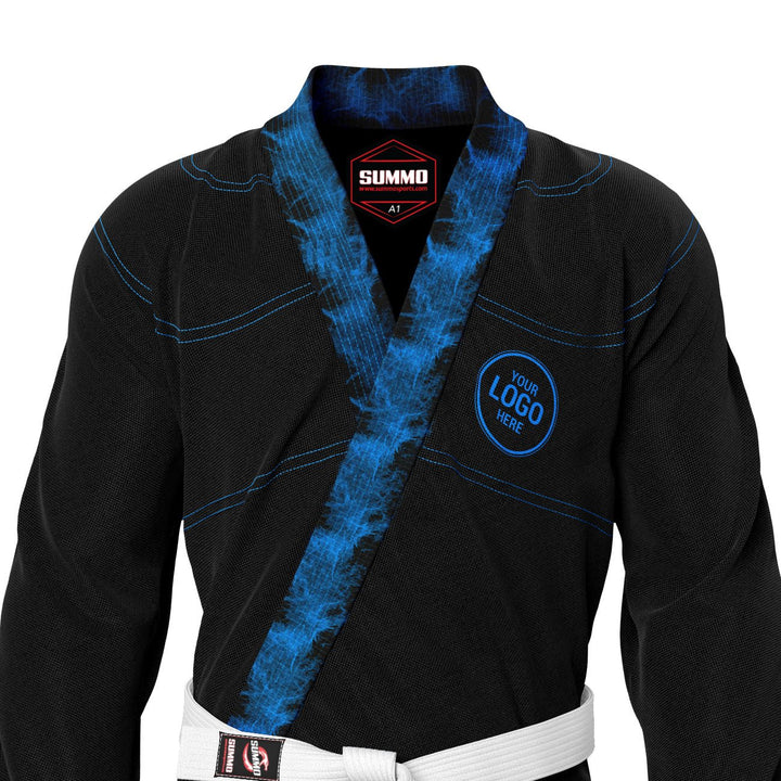 Exclusive Black/Blue Flame Lapel Custom Name/Logo Rash Guard lining - Summo Sports