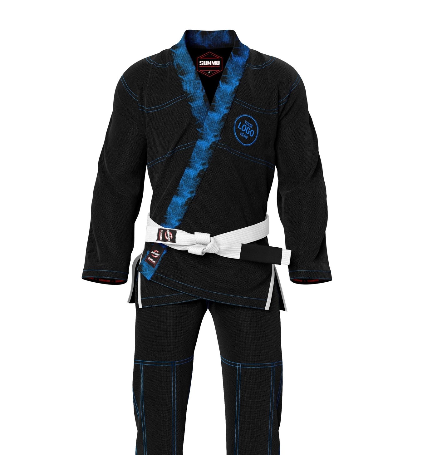 Exclusive Black/Blue Flame Lapel Custom Name/Logo Rash Guard lining - Summo Sports