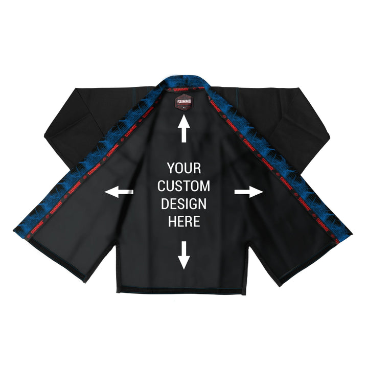 Exclusive Black/Blue Flame Lapel Custom Name/Logo Rash Guard lining - Summo Sports