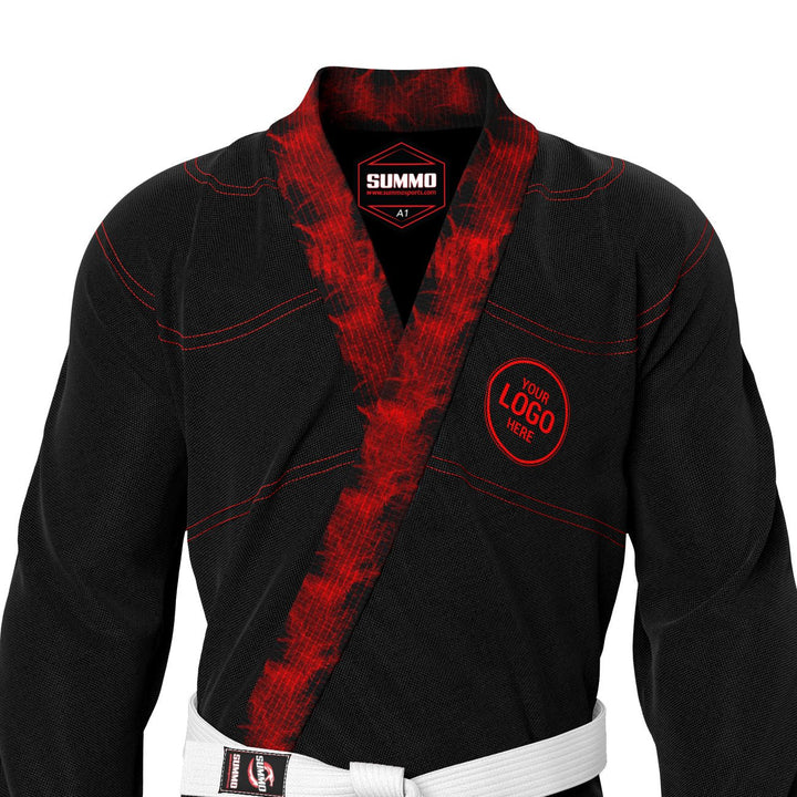 Exclusive Black/Red Flame Lapel Custom Name/Logo Rash Guard lining - Summo Sports