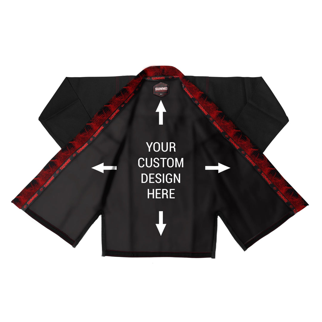 Exclusive Black/Red Flame Lapel Custom Name/Logo Rash Guard lining - Summo Sports