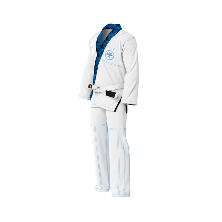 Exclusive White with Black/Blue Flame Lapel Custom Rash Guard lining - Summo Sports