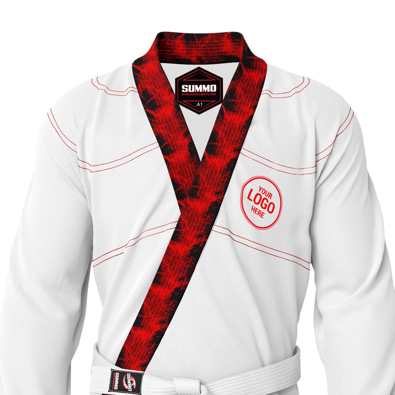 Exclusive White with Red/Black Flame Lapel Custom Rash Guard lining - Summo Sports