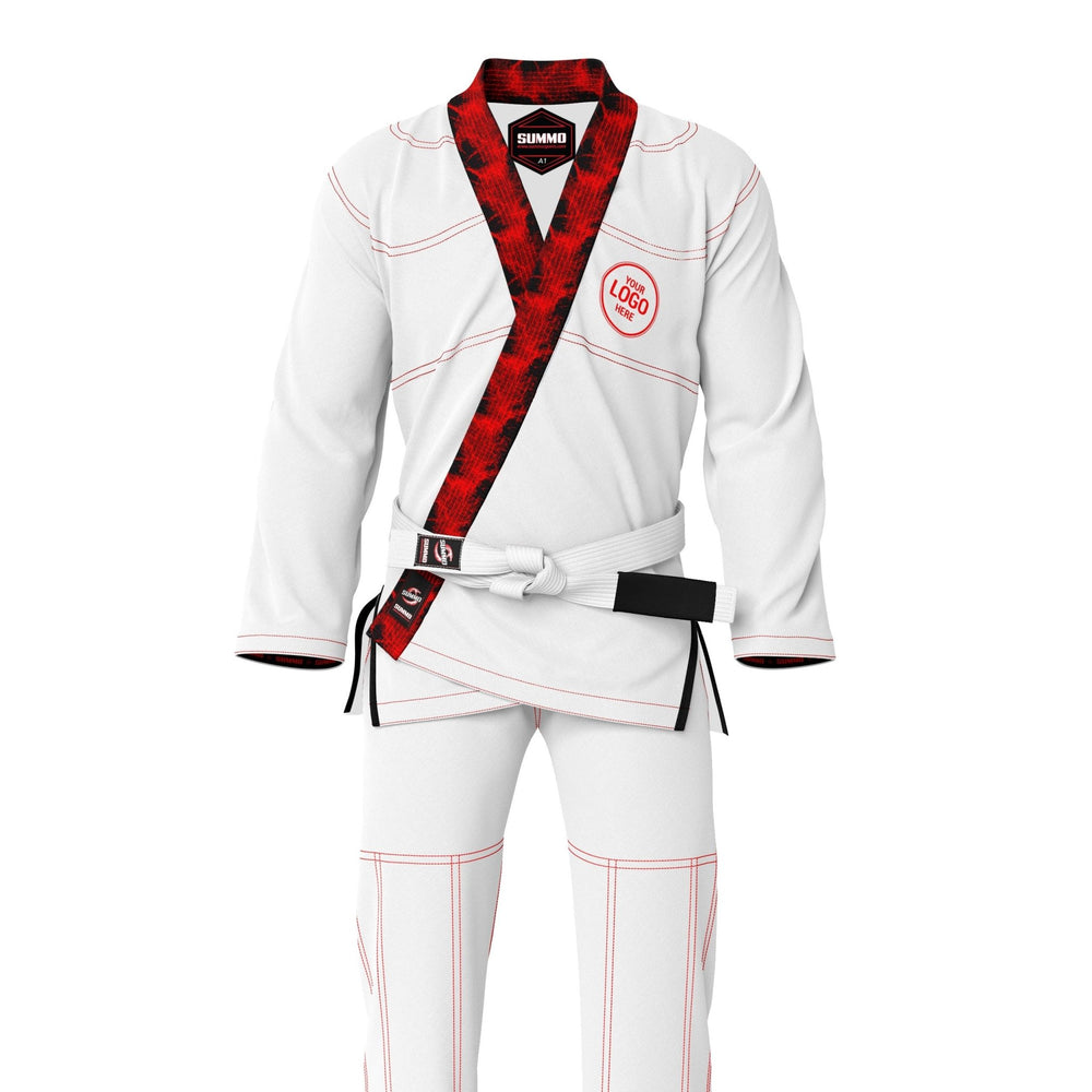 Exclusive White with Red/Black Flame Lapel Custom Rash Guard lining - Summo Sports