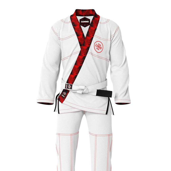 Exclusive White with Red/Black Flame Lapel Custom Rash Guard lining - Summo Sports