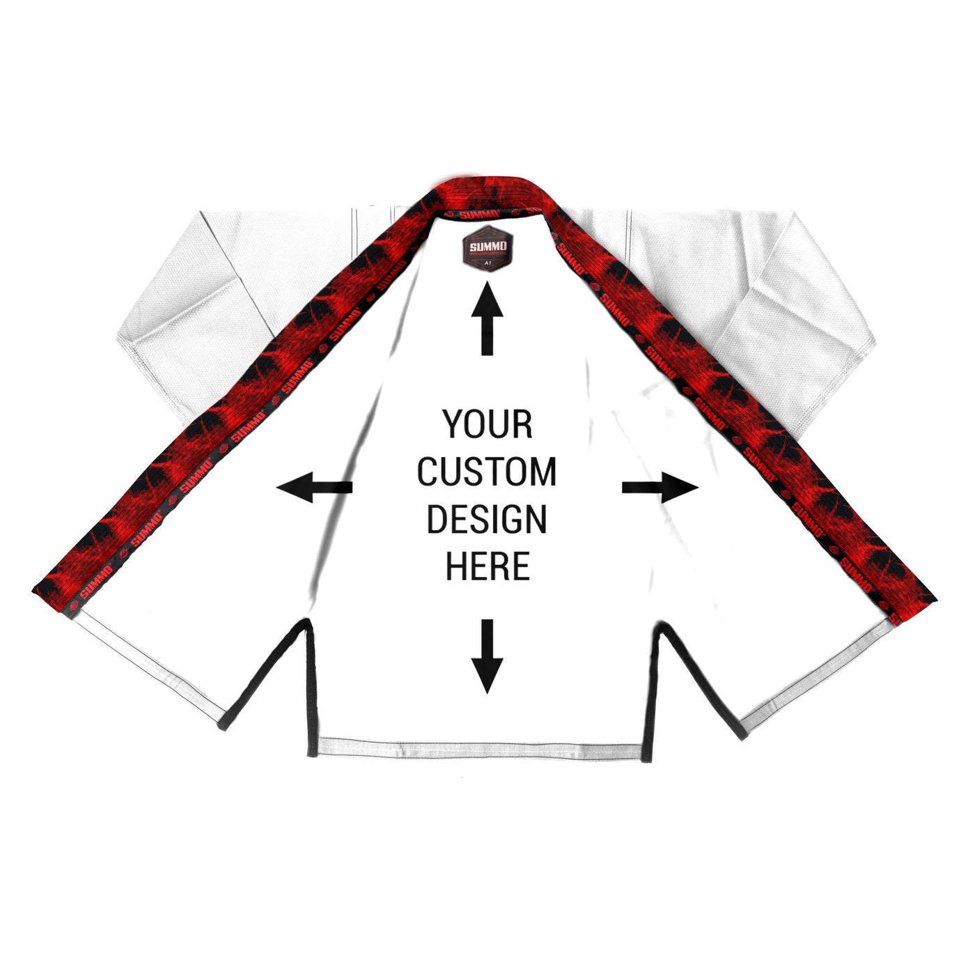 Exclusive White with Red/Black Flame Lapel Custom Rash Guard lining - Summo Sports