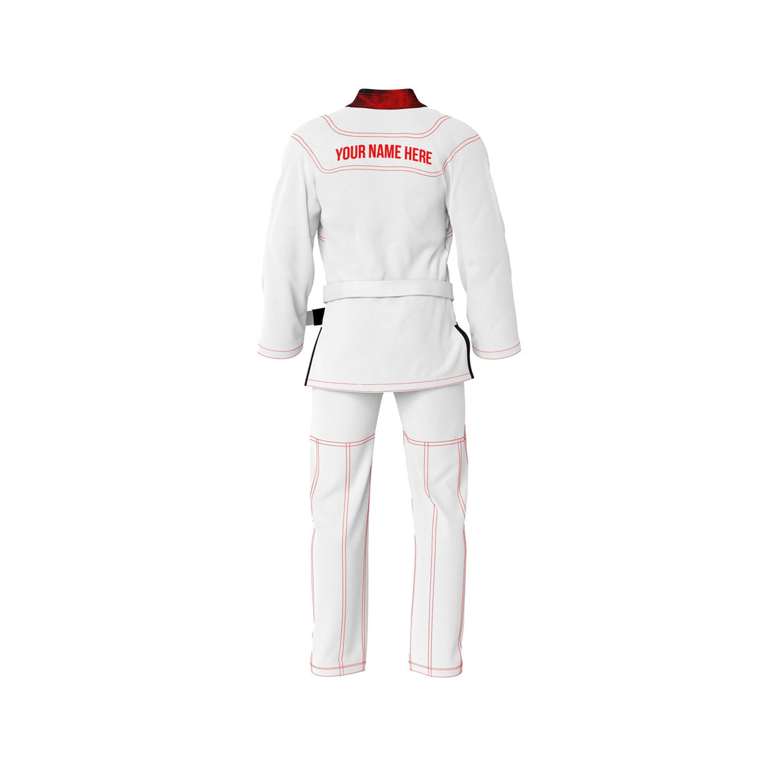 Exclusive White with Red/Black Flame Lapel Custom Rash Guard lining - Summo Sports